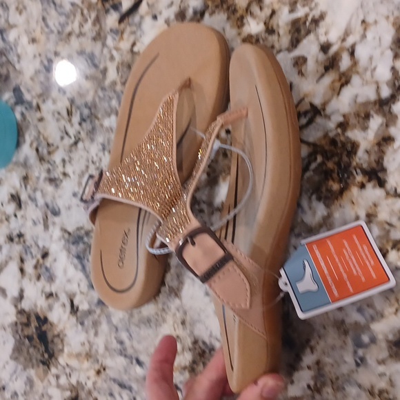 AETREX Rose Gold Rhinestone Toe Strap Arch Support Sandals Size 6 $100 NEW - Picture 4 of 13